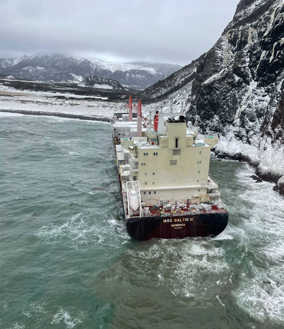 Canadian Coast Guard crews coordinating the MSC Baltic III salvage operation